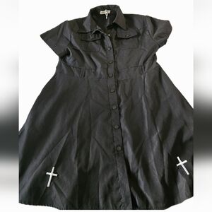 Black Button-Up Dress with Cross Accents